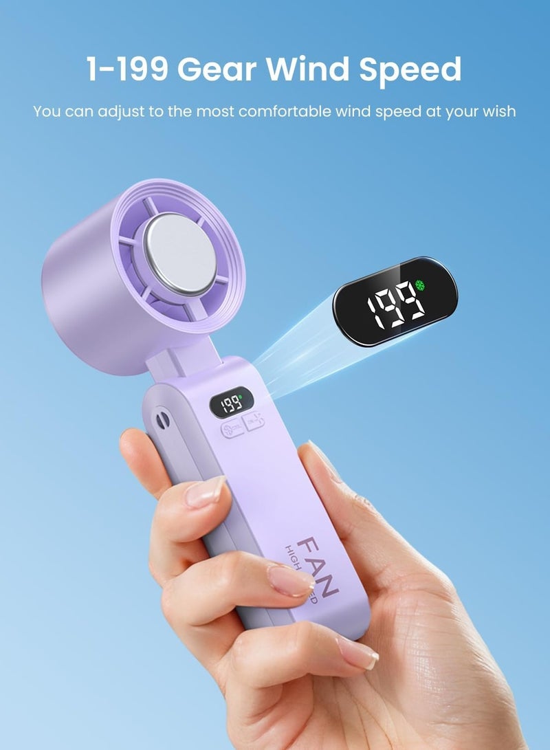 BESTPEAK Portable Handheld Fan--Mini Fan Multifunctional-Digital Display Silent Fan-Long Endurance Pocket Fan，LED Digital Display, Rechargeable Mini Fan for Outdoor Indoor, Home, Office, Travel - Purple - Image 3