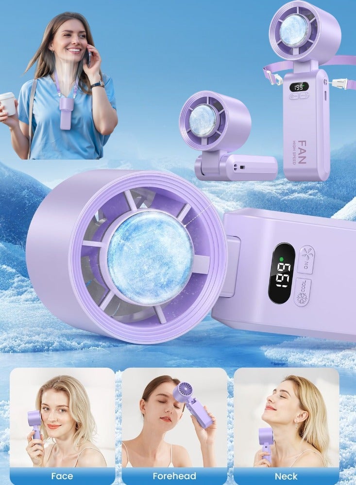 BESTPEAK Portable Handheld Fan--Mini Fan Multifunctional-Digital Display Silent Fan-Long Endurance Pocket Fan，LED Digital Display, Rechargeable Mini Fan for Outdoor Indoor, Home, Office, Travel - Purple - Image 1