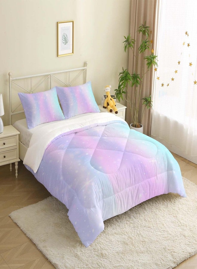 MUSOLEI Colorful Girls Comforter Set 3D Rainbow Scales Queen Bedding Set Durable Quilt for Girls Kids Comforter Rainbow Bedding for Girl with 2 Pillowcases Microfiber - Image 2