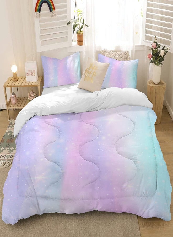 MUSOLEI Colorful Girls Comforter Set 3D Rainbow Scales Queen Bedding Set Durable Quilt for Girls Kids Comforter Rainbow Bedding for Girl with 2 Pillowcases Microfiber - Image 1