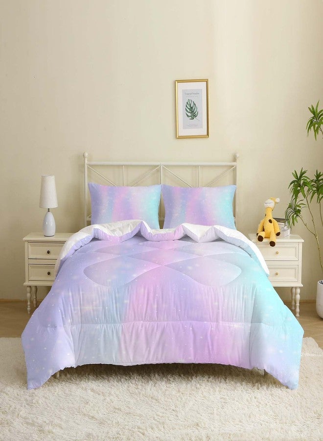 MUSOLEI Colorful Girls Comforter Set 3D Rainbow Scales Queen Bedding Set Durable Quilt for Girls Kids Comforter Rainbow Bedding for Girl with 2 Pillowcases Microfiber - Image 4