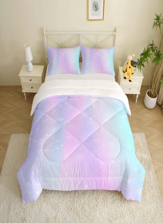 MUSOLEI Colorful Girls Comforter Set 3D Rainbow Scales Queen Bedding Set Durable Quilt for Girls Kids Comforter Rainbow Bedding for Girl with 2 Pillowcases Microfiber - Image 3