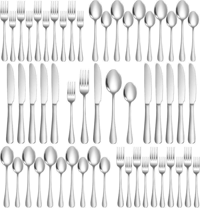 Lazycorner Silverware Set 50 Piece Stainless Steel Flatware Set Silverware Utensils for 10 People Includes Forks Knives Spoons & Salad Forks Dishwasher Safe Durable Tableware for Home Restaurant or Outdoor Use - Image 1