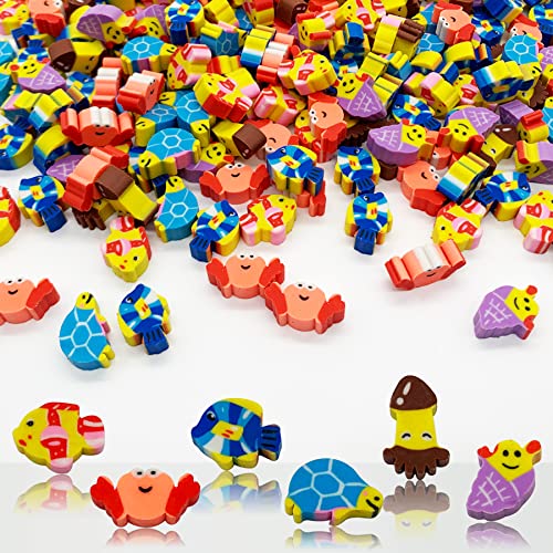 ZAKVOOR 300 Pieces Sea Animal Mini Erasers Assortment Novelty Pencil Erasers Bulk for Rewards Prizes Gift Filler - Image 1