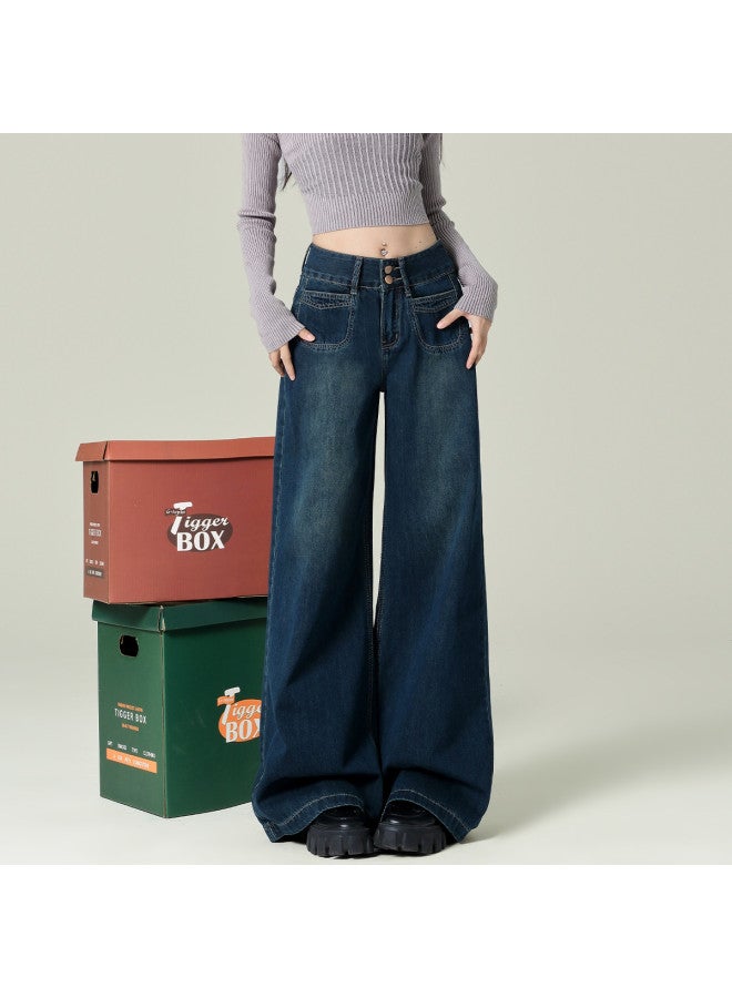 EPTISON Loose Flare Jeans Women 2025 Summer Retro Versatile Slimming High Waist Flowy Wide Leg Pants - Image 3