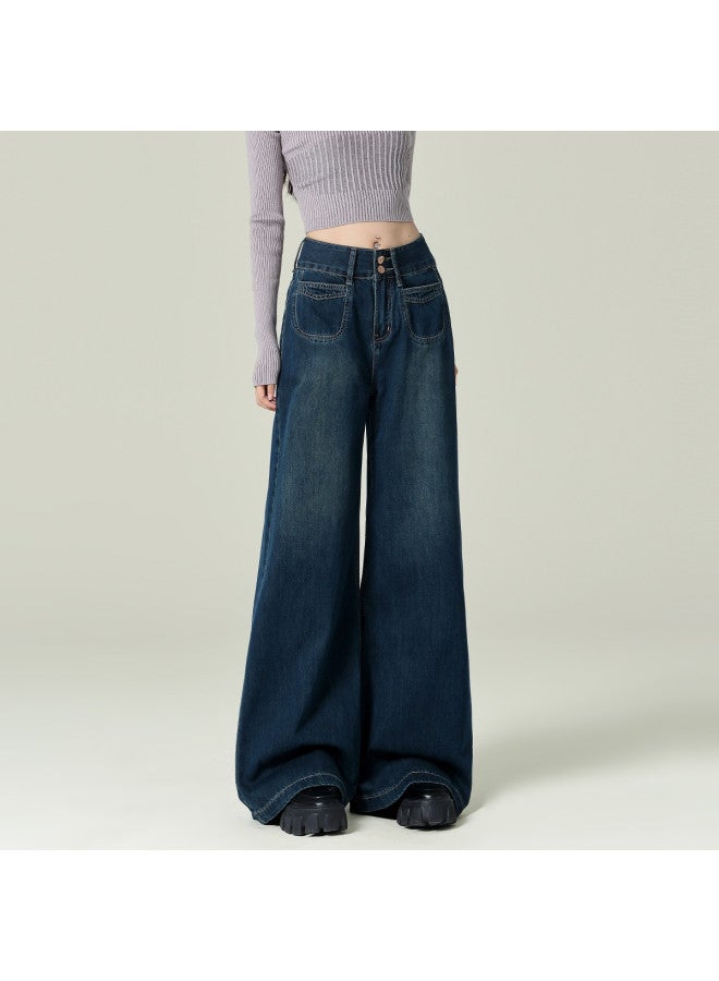 EPTISON Loose Flare Jeans Women 2025 Summer Retro Versatile Slimming High Waist Flowy Wide Leg Pants - Image 4
