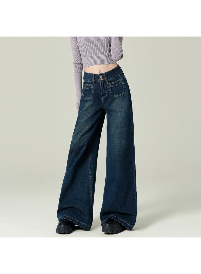 EPTISON Loose Flare Jeans Women 2025 Summer Retro Versatile Slimming High Waist Flowy Wide Leg Pants - Image 5