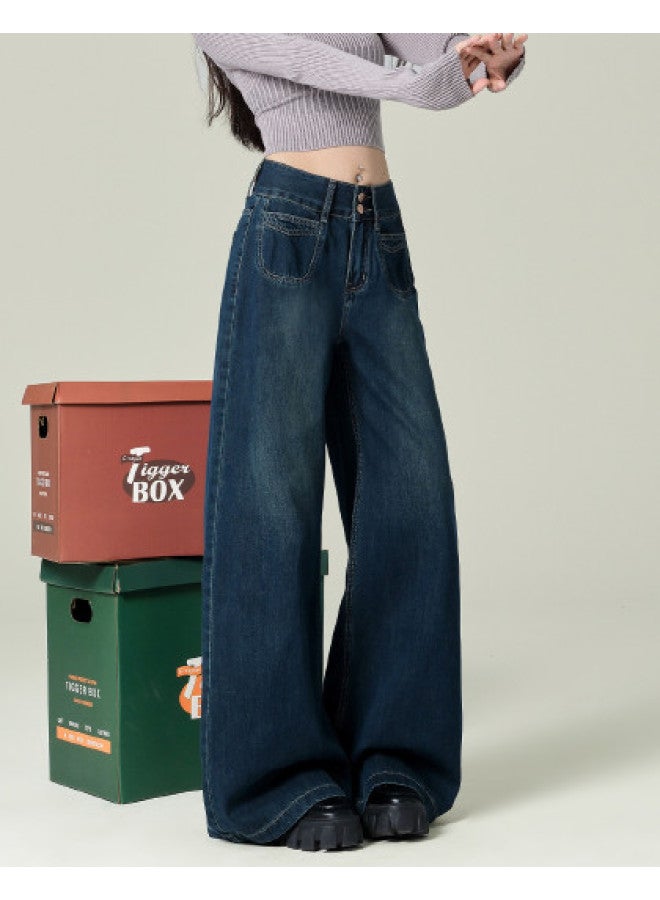 EPTISON Loose Flare Jeans Women 2025 Summer Retro Versatile Slimming High Waist Flowy Wide Leg Pants - Image 1