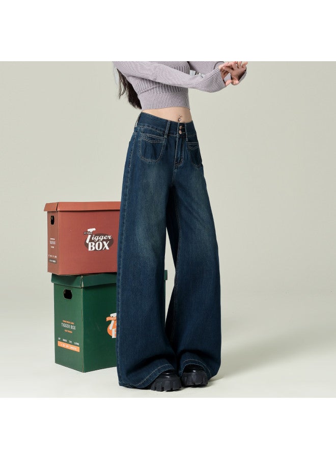 EPTISON Loose Flare Jeans Women 2025 Summer Retro Versatile Slimming High Waist Flowy Wide Leg Pants - Image 2