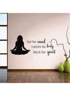Yoga Meditation Wall Decal Clear Your Mind Meditate Quotes Wall Sticker Yoga Studio Bedroom Decoration Yoga Posture Namaste Wall Decal Gym Fitness Removable Poster Black