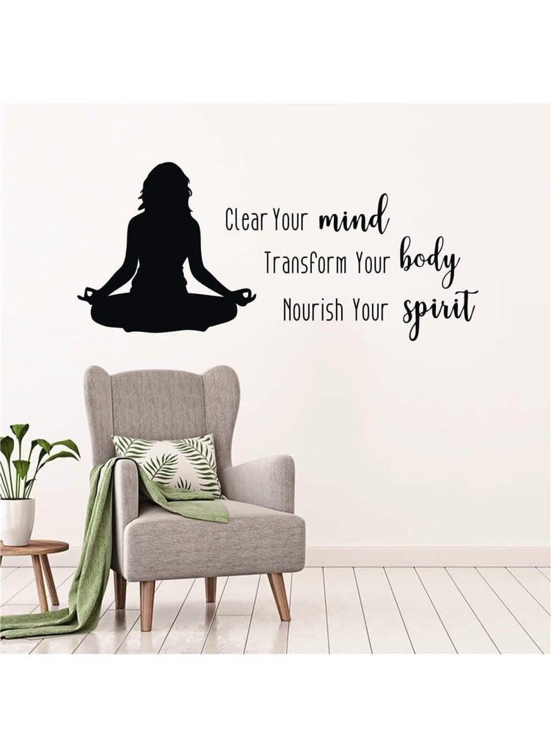 BPA - Yoga Meditation Wall Decal Clear Your Mind Meditate Quotes Wall Sticker Yoga Studio Bedroom Decoration Yoga Posture Namaste Wall Decal Gym Fitness Removable Poster Black - Image 1