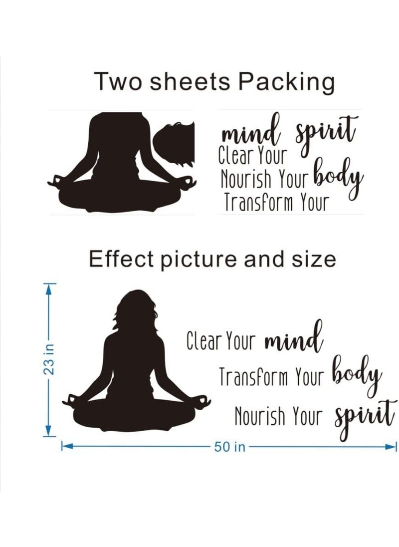 BPA - Yoga Meditation Wall Decal Clear Your Mind Meditate Quotes Wall Sticker Yoga Studio Bedroom Decoration Yoga Posture Namaste Wall Decal Gym Fitness Removable Poster Black - Image 1