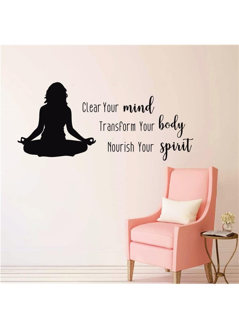 BPA - Yoga Meditation Wall Decal Clear Your Mind Meditate Quotes Wall Sticker Yoga Studio Bedroom Decoration Yoga Posture Namaste Wall Decal Gym Fitness Removable Poster Black - Image 1