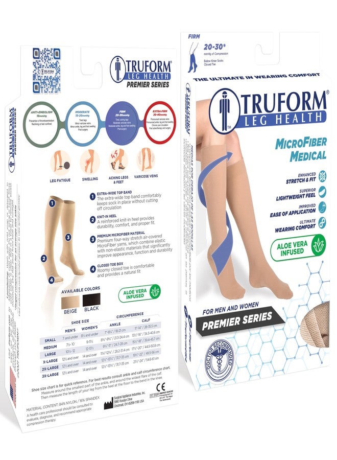 ترو فورم جوارب ضغط طبية من Truform، ضغط 20-30 مم زئبق، مصنوعة من ألياف دقيقة مشبعة بالألوة، تصل إلى الركبة، مغلقة من الأمام، لون بيج، مقاس كبير جدًا - Image 3
