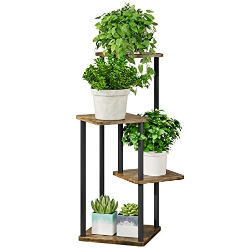AZERPIAN Plant Stand 4 Tier Indoor Metal Flower Shelf for Multiple Plants Corner Tall Flower Holders for Patio Garden Living Room Balcony Bedroom, Black (4 Tier-Black) - Image 1