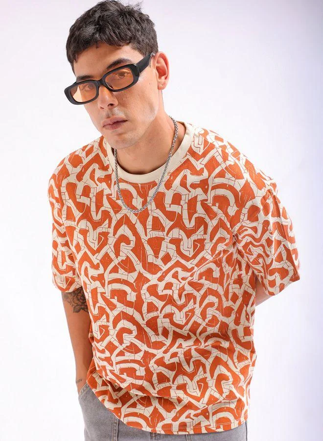 The Indian Garage Co Men Boxy Oversized Printed Round Neck Tshirt