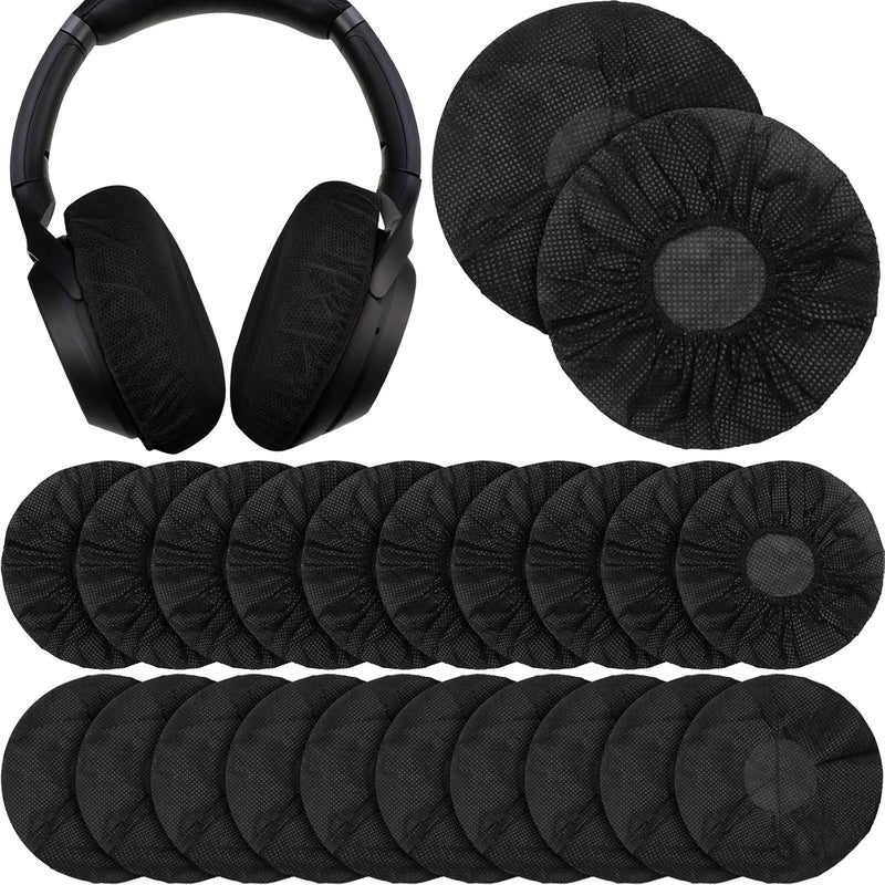 BBTO Budget global standard quality 100 Pieces Headphone Ear Covers Disposable Earphone Sanitary Non-Woven Stretch Earpad Covers Fit for Most on Ear Headphones(11 cm,Black) Balanced weight - Image 1