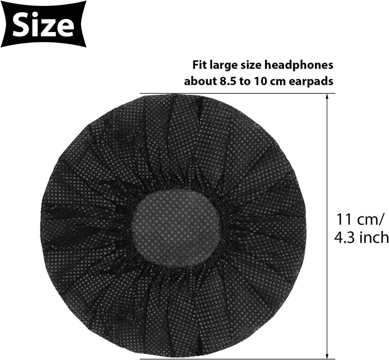 BBTO Budget global standard quality 100 Pieces Headphone Ear Covers Disposable Earphone Sanitary Non-Woven Stretch Earpad Covers Fit for Most on Ear Headphones(11 cm,Black) Balanced weight - Image 2
