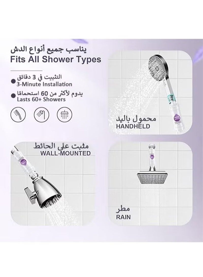 HaLunhi مرشحات الدشTwo Pack Lavender Pinewood Vitamin C Shower Filters: Aromatherapy Hard Water Softener Chlorine and Fluoride Shower Filter Easy to Install Universal Output Shower Head for Healthier Skin and Hair - Image 4