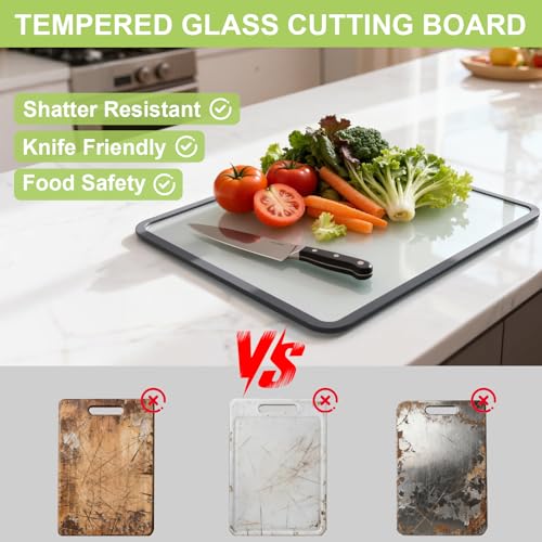 GUGEMEI Tempered Glass Cutting Board 8x12" and 12x16", GUGEMEI Glass Chopping Board for Kitchen Counter, Non-Slip Rubber Ring, Dishwasher Safe - Image 3