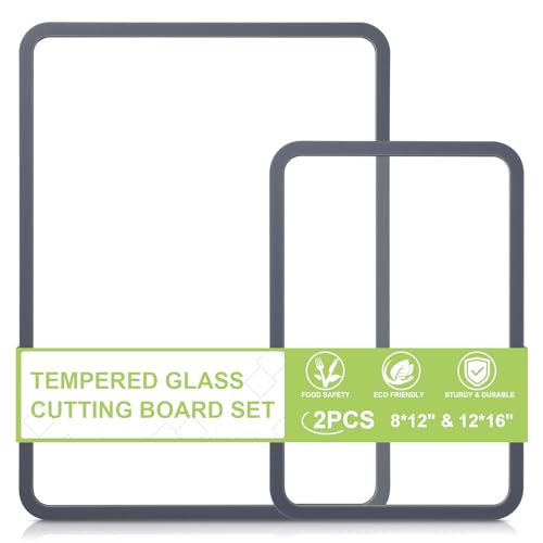 GUGEMEI Tempered Glass Cutting Board 8x12" and 12x16", GUGEMEI Glass Chopping Board for Kitchen Counter, Non-Slip Rubber Ring, Dishwasher Safe - Image 1