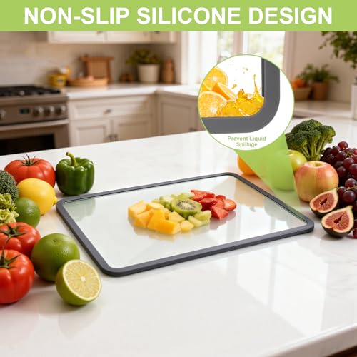 GUGEMEI Tempered Glass Cutting Board 8x12" and 12x16", GUGEMEI Glass Chopping Board for Kitchen Counter, Non-Slip Rubber Ring, Dishwasher Safe - Image 5