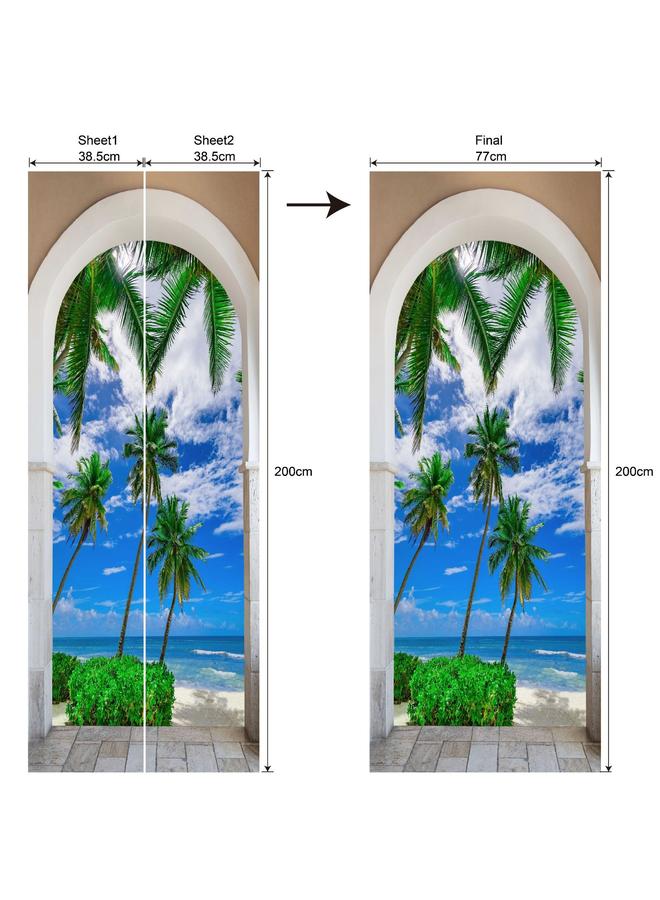 الأزرق جي دبليو متجر التجارة الخارجية 77/90 سم ديكور المناظر الطبيعية محاكاة ملصق الباب غرفة النوم تجديد باب غرفة المعيشة pvc ملصق الحائط - Image 1