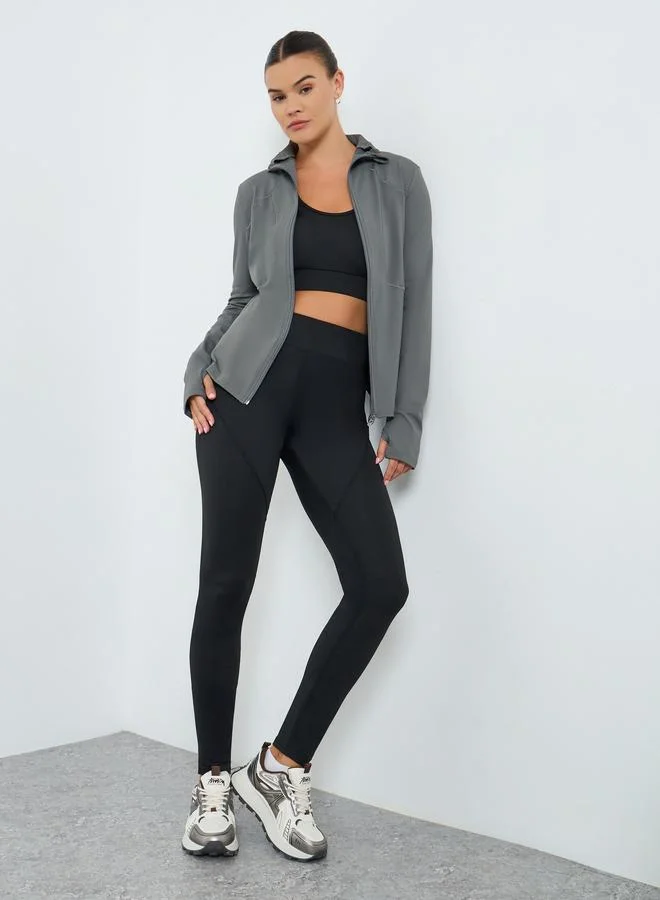 ستايلي اكتيف جاكيت بسحاب وأكمام طويلة بتفصيلة خياطة