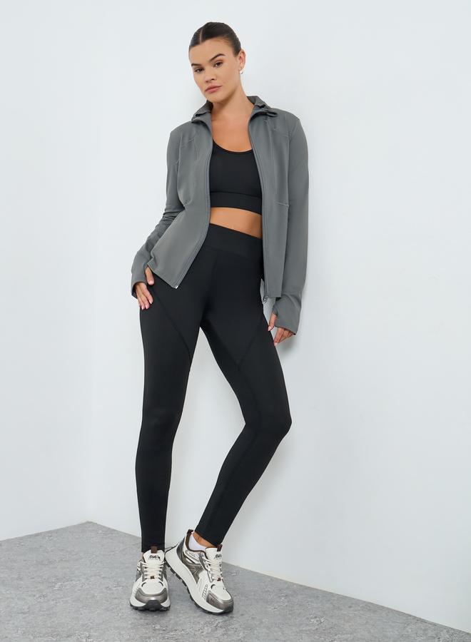 ستايلي اكتيف جاكيت بسحاب وأكمام طويلة بتفصيلة خياطة - Image 2