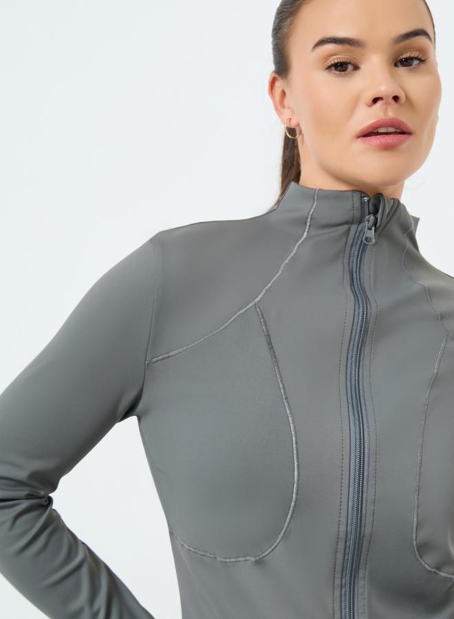 ستايلي اكتيف جاكيت بسحاب وأكمام طويلة بتفصيلة خياطة - Image 4