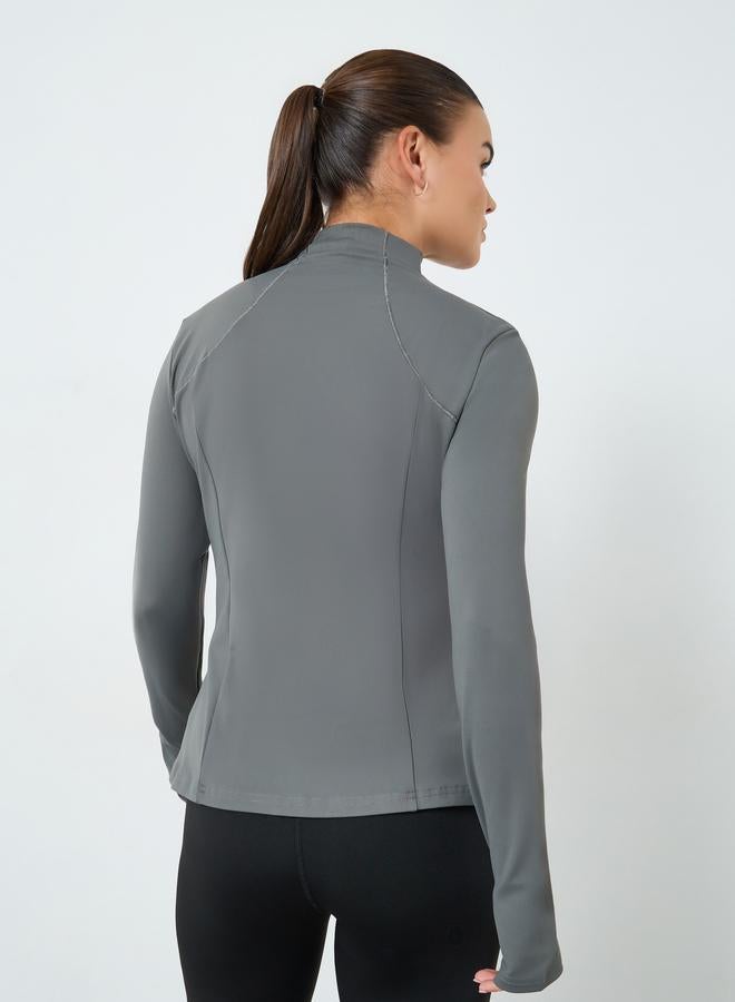 ستايلي اكتيف جاكيت بسحاب وأكمام طويلة بتفصيلة خياطة - Image 5