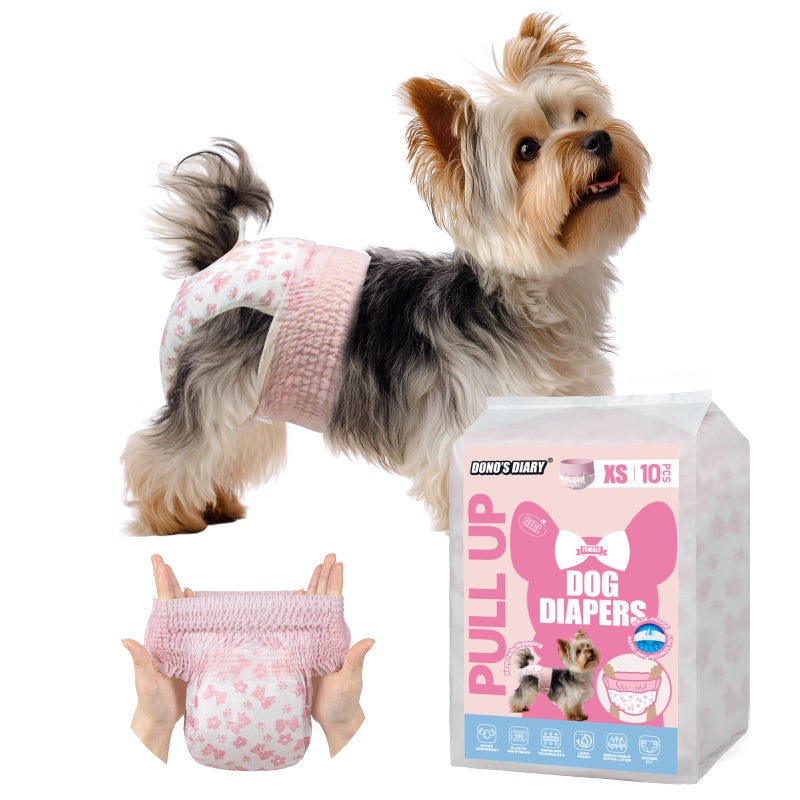 Dono Disposable Pull It Up Female Dog Diapers, 360Â° Stretchy Waist Puppy Diapers, Super-Absorbent Doggie Diapers with Rapid-Dry Technology Leak-Proof Design for Doggy in Heat Period, XS 10 Pcs - Image 1