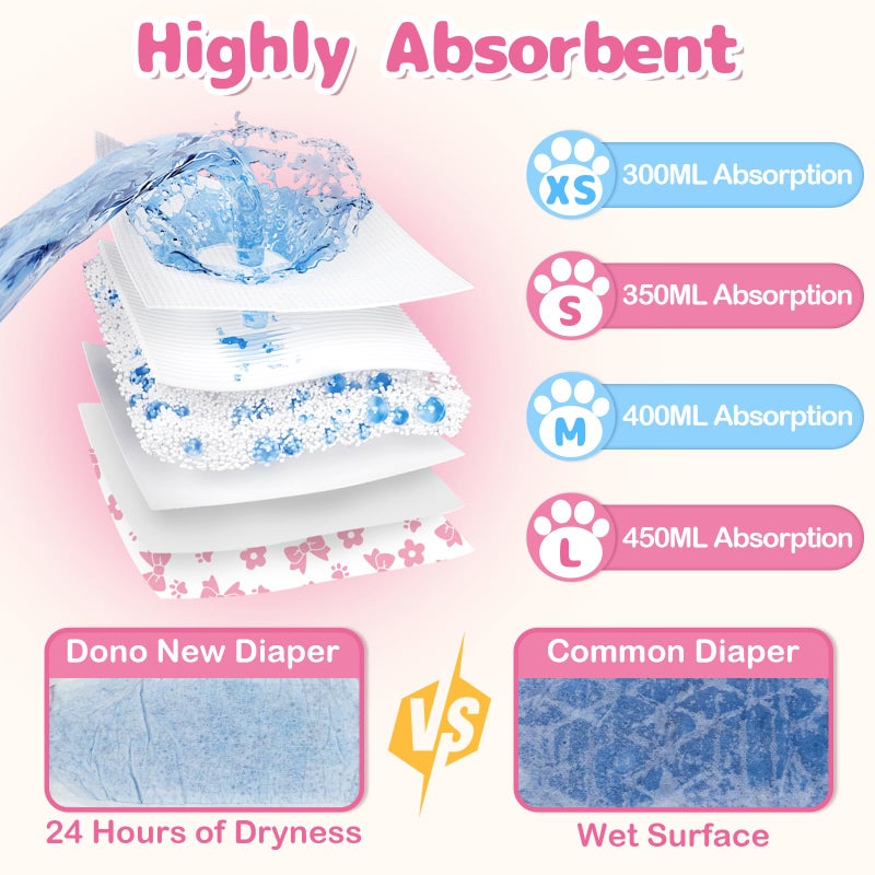 Dono Disposable Pull It Up Female Dog Diapers, 360Â° Stretchy Waist Puppy Diapers, Super-Absorbent Doggie Diapers with Rapid-Dry Technology Leak-Proof Design for Doggy in Heat Period, XS 10 Pcs - Image 5