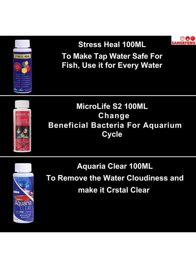 SANSEFERO Premier Plants Aquarium Fish Tank Starter Medicine Combo for Aquarium Cleaning Kit (Stress Heal | Microlife | Aquaria Clear) 3 Pieces Combo - Image 5