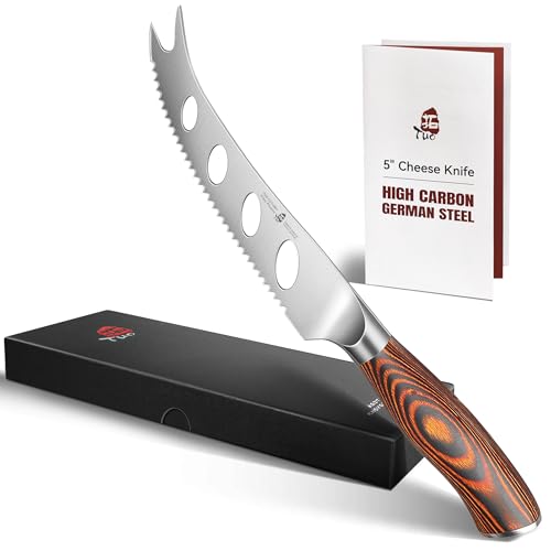 TUO Cheese Knife, Tomato Knife 5.5" Serrated Blade, High Carbon German Steel, Mutil-Use Non Stick Design, Pakkawood Handle - Fiery Phoenix Series - Image 1