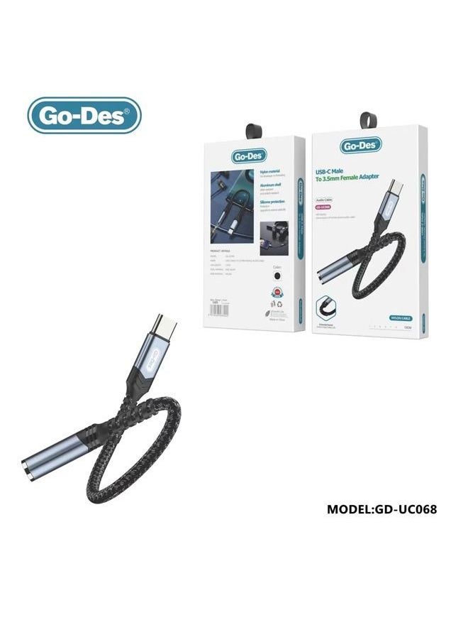 GO-DES - Go-Des Type C Male to 3.5mm Aux Female Audio Cable GD-UC068 - Black - Image 1