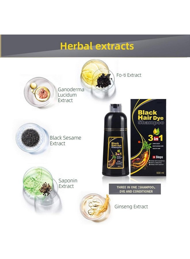 SKINPLUS Instant Black Hair Dye Shampoo for Women MEIDU Hair Color Shampoo Gray Hair For Men- 100% Gray Coverage - Herbal Ingredients 3 in 1 Black Hair Dye 500ml - Image 2