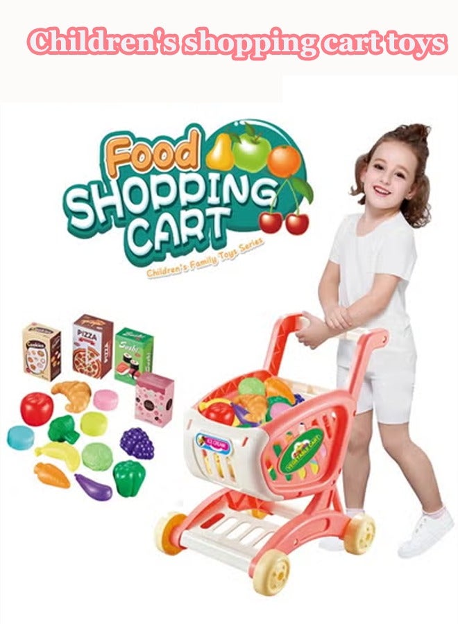 Simulated shopping cart toys, children's trolley toys, shopping cart simulators, fun accessories, perfect choice for toys and role playing, children's toys (pink)  - Image 1
