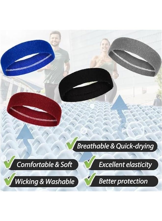Generic Sports Sweatbands, 4PCS Stretchy Non Slip Athletic Headbands Wicking Towel Terry Cloth Sweat Bands for Workout Running Basketball Tennis Gym Yoga Jogging - Image 4