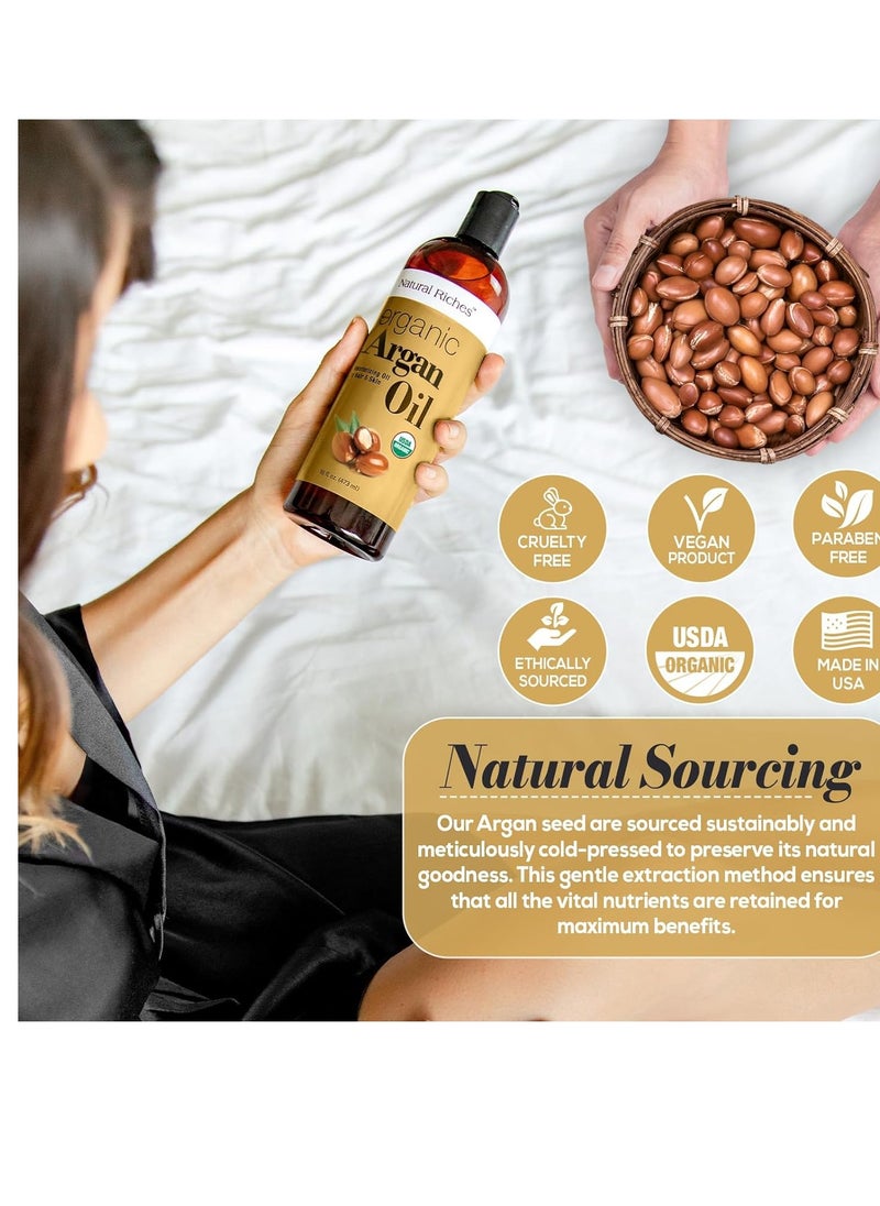 Natural Riches Natural Riches Organic Argan Oil of Morocco 16oz Penetrating Hair oil Deep Moisturizing Serum for Dry, Damaged & Coarse Hair pure Moroccanoil Cold Pressed for Hair, Face and Body  - Image 2