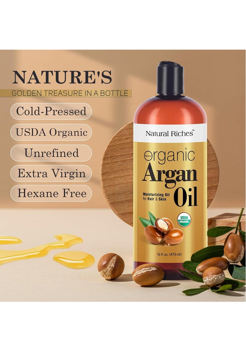 Natural Riches Natural Riches Organic Argan Oil of Morocco 16oz Penetrating Hair oil Deep Moisturizing Serum for Dry, Damaged & Coarse Hair pure Moroccanoil Cold Pressed for Hair, Face and Body  - Image 3