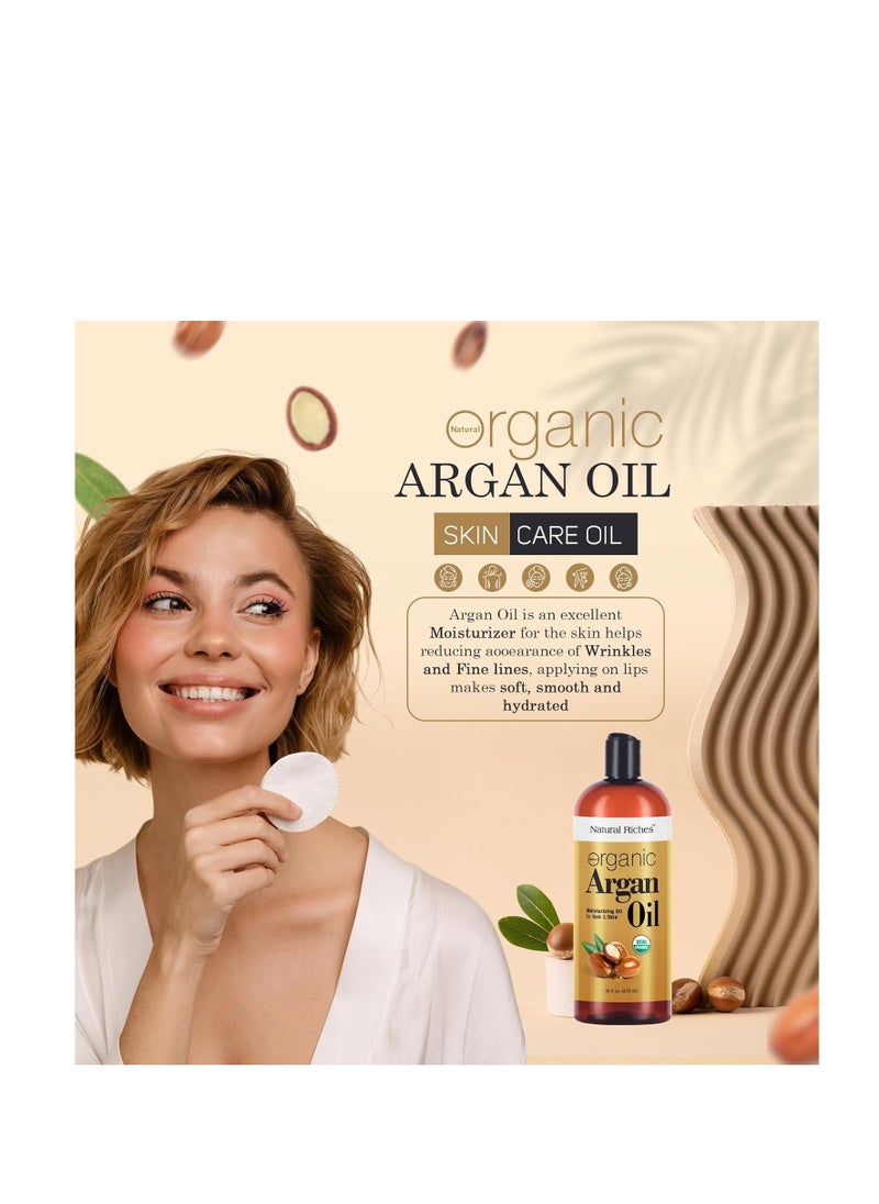 Natural Riches - Natural Riches Organic Argan Oil of Morocco 16oz Penetrating Hair oil Deep Moisturizing Serum for Dry, Damaged & Coarse Hair pure Moroccanoil Cold Pressed for Hair, Face and Body - Image 1