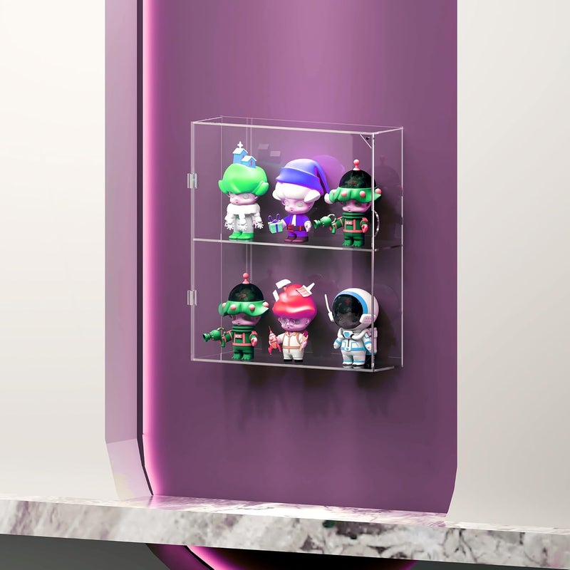 UoYeet Acrylic Display Cabinet for Both Wall Mount and Desktop Showcasing, 2 Layer Clear Display Case for Mini Toys, Pop Figurines, Dustproof Storage Displaying Box for Collectables - Image 5