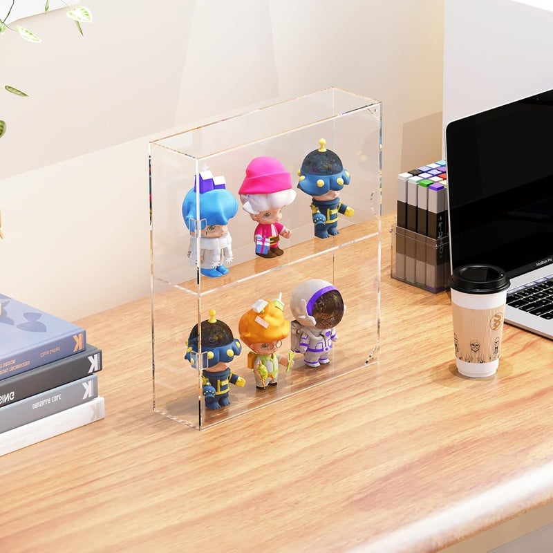 UoYeet Acrylic Display Cabinet for Both Wall Mount and Desktop Showcasing, 2 Layer Clear Display Case for Mini Toys, Pop Figurines, Dustproof Storage Displaying Box for Collectables - Image 3