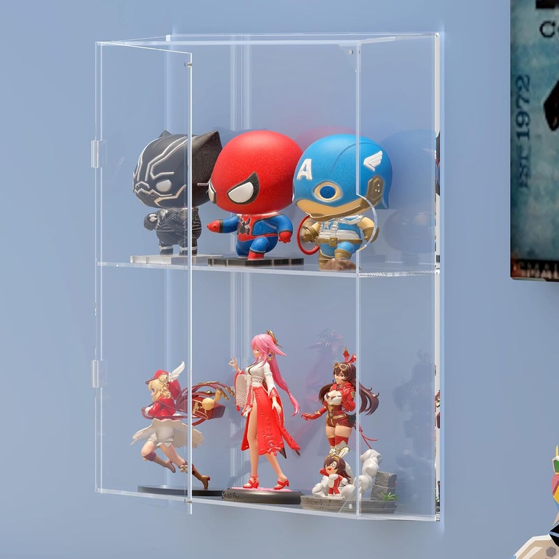 UoYeet Acrylic Display Cabinet for Both Wall Mount and Desktop Showcasing, 2 Layer Clear Display Case for Mini Toys, Pop Figurines, Dustproof Storage Displaying Box for Collectables - Image 2