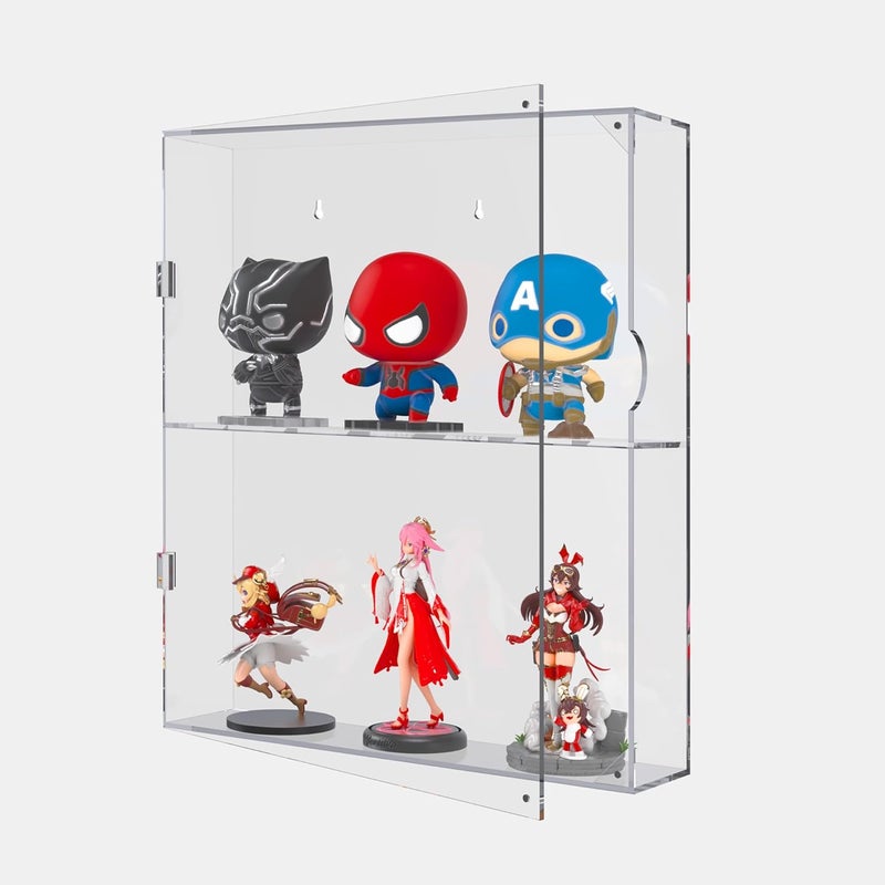 UoYeet Acrylic Display Cabinet for Both Wall Mount and Desktop Showcasing, 2 Layer Clear Display Case for Mini Toys, Pop Figurines, Dustproof Storage Displaying Box for Collectables - Image 1