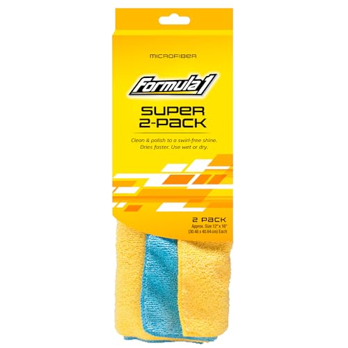 Formula 1 Super 2-Pack Microfiber Towels for Cars – Super Absorbent Microfiber Cleaning Cloth for Cars – Cleaning & Polishing Car Microfiber Towel Set – Streak-Free Car Cleaning Supplies (12" x 16") - Image 1
