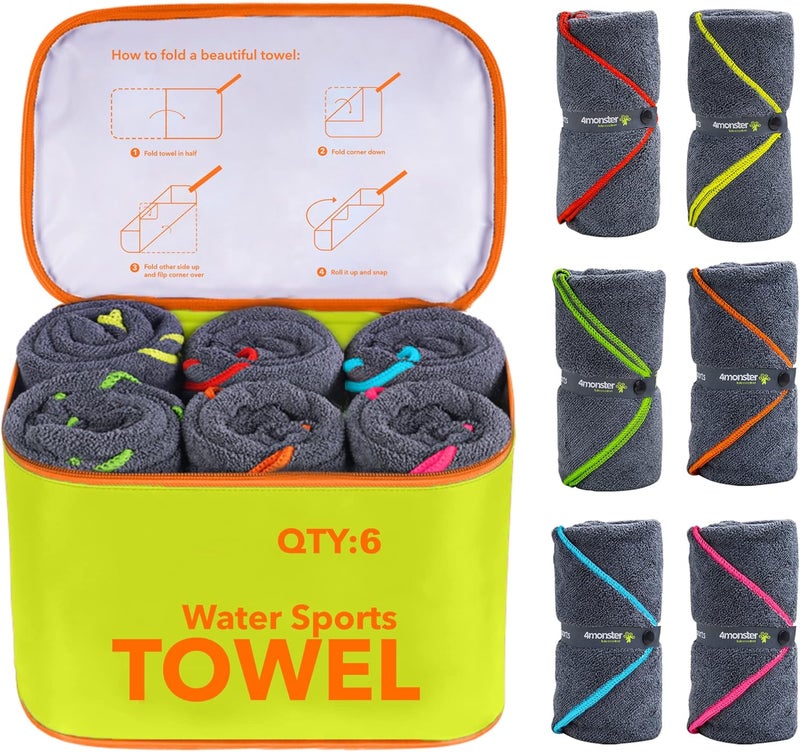 4Monster 4 Pack Microfiber Camping Towel Quick Dry, Super Absorbent Travel Towel with Waterproof Bag, Lightweight Boat Towel for RV, Sport, Gym, Beach, Pool, Swim,Family Trip - Image 1