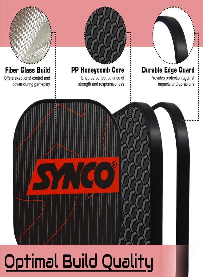 Synco Pickleball Paddle Set | 2 Pickleball Rackets and 4 Pickleballs with Carry Bag | Lightweight Fiberglass Pickleball Racket with Cushion Comfort Grip (16mm, Carbonium Red) - Image 4