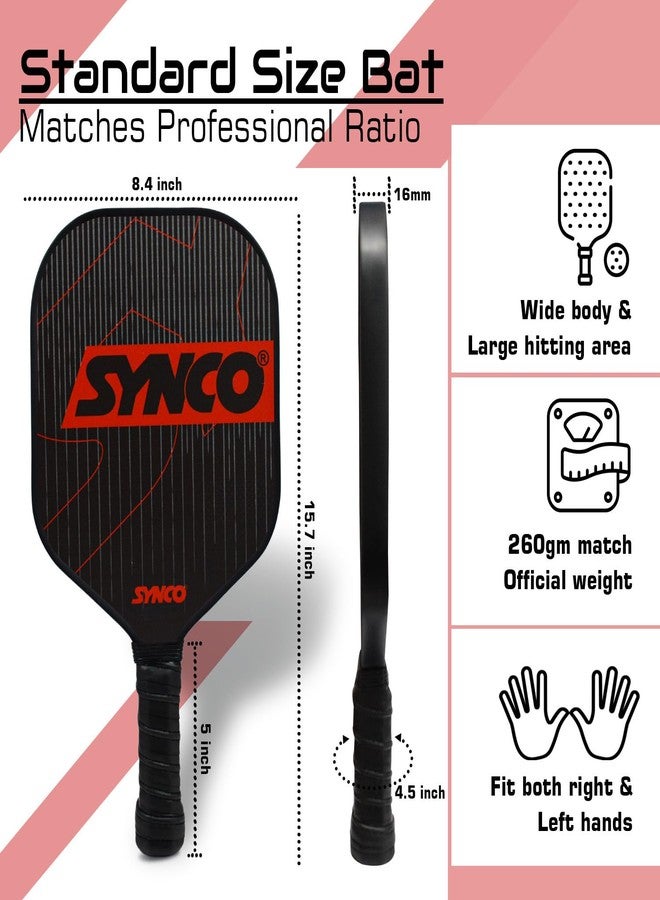 Synco Pickleball Paddle Set | 2 Pickleball Rackets and 4 Pickleballs with Carry Bag | Lightweight Fiberglass Pickleball Racket with Cushion Comfort Grip (16mm, Carbonium Red) - Image 5